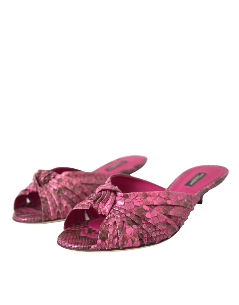Pink Exotic Leather Kitten Heels Slides Shoes Dolce & Gabbana