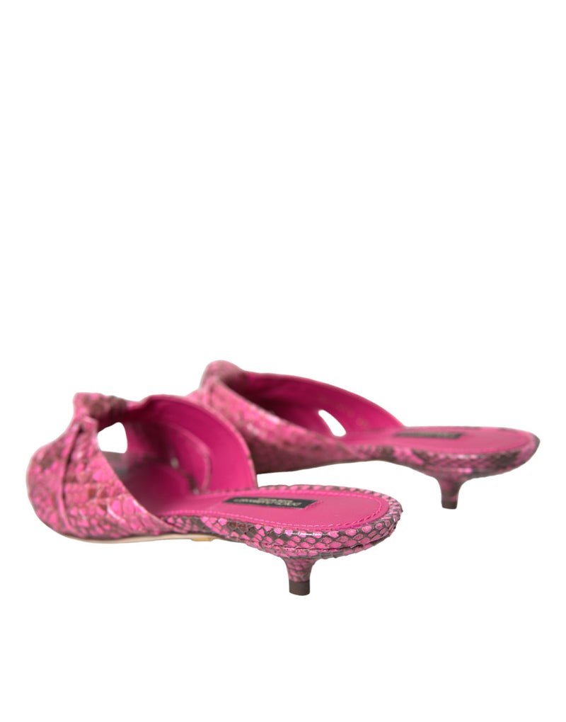 Pink Exotic Leather Kitten Heels Slides Shoes Dolce & Gabbana