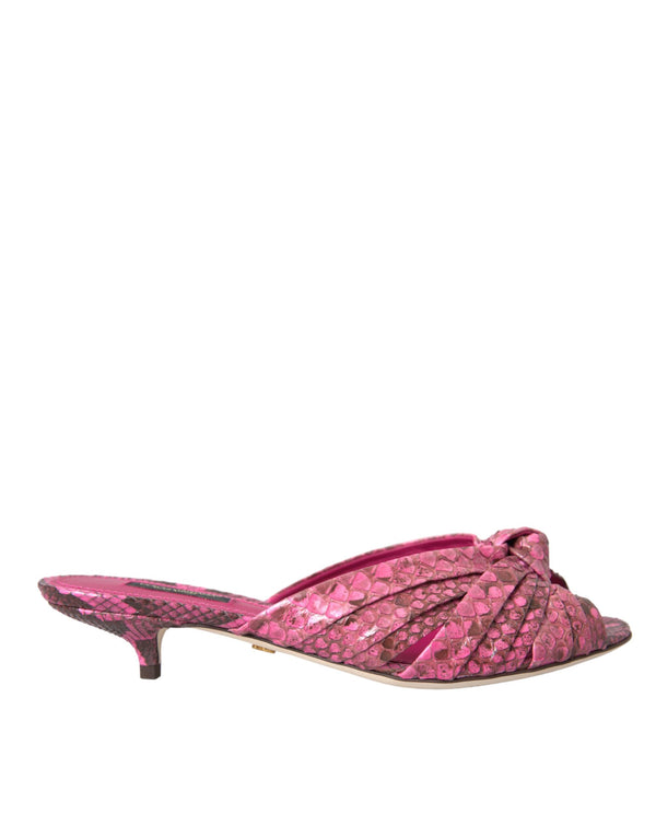 Pink Exotic Leather Kitten Heels Slides Shoes Dolce & Gabbana