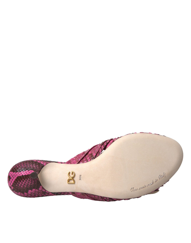 Pink Exotic Leather Kitten Heels Slides Shoes Dolce & Gabbana