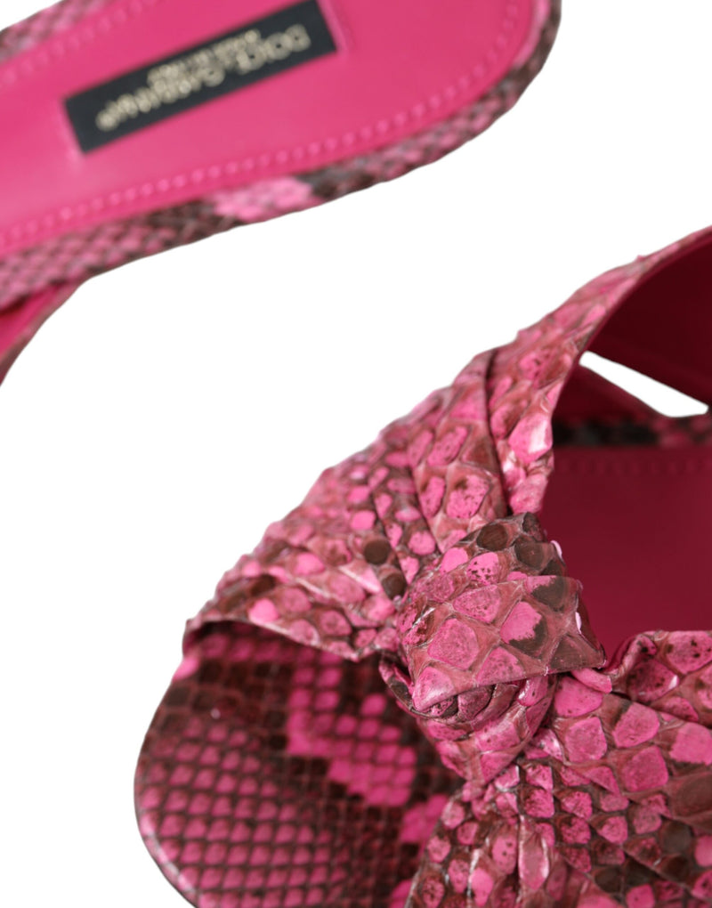 Pink Exotic Leather Kitten Heels Slides Shoes Dolce & Gabbana