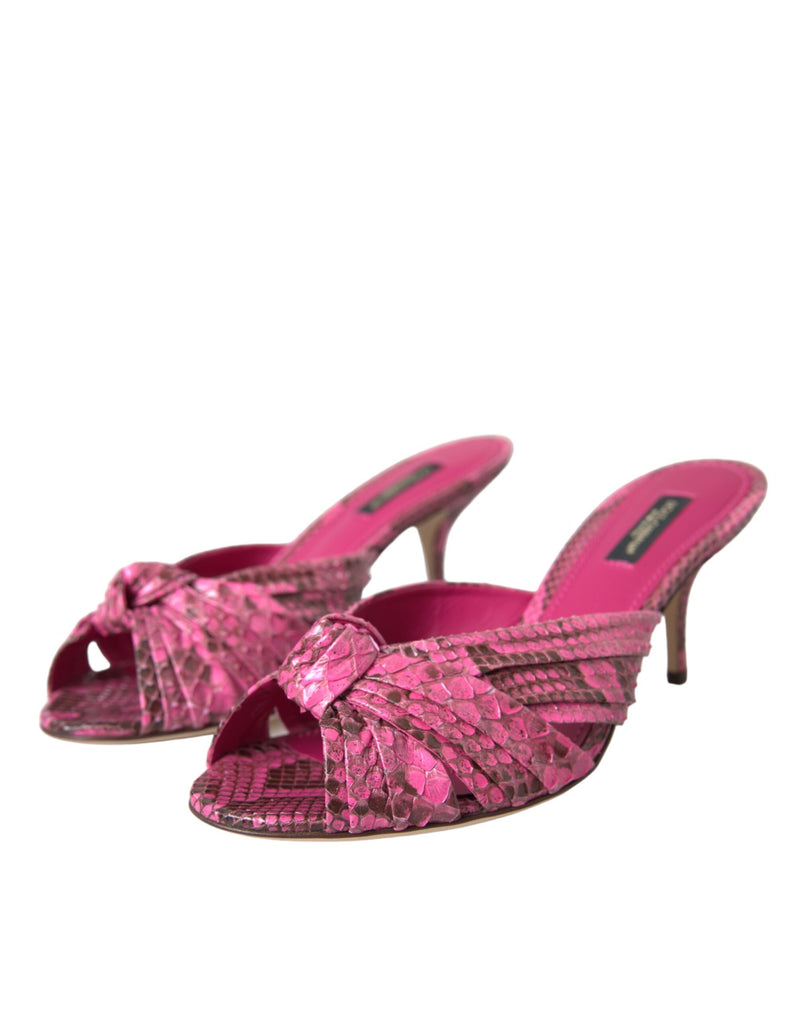 Pink Exotic Leather Kitten Heels Slides Shoes Dolce & Gabbana