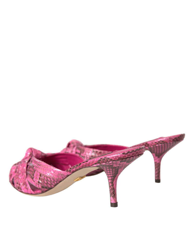 Pink Exotic Leather Kitten Heels Slides Shoes Dolce & Gabbana