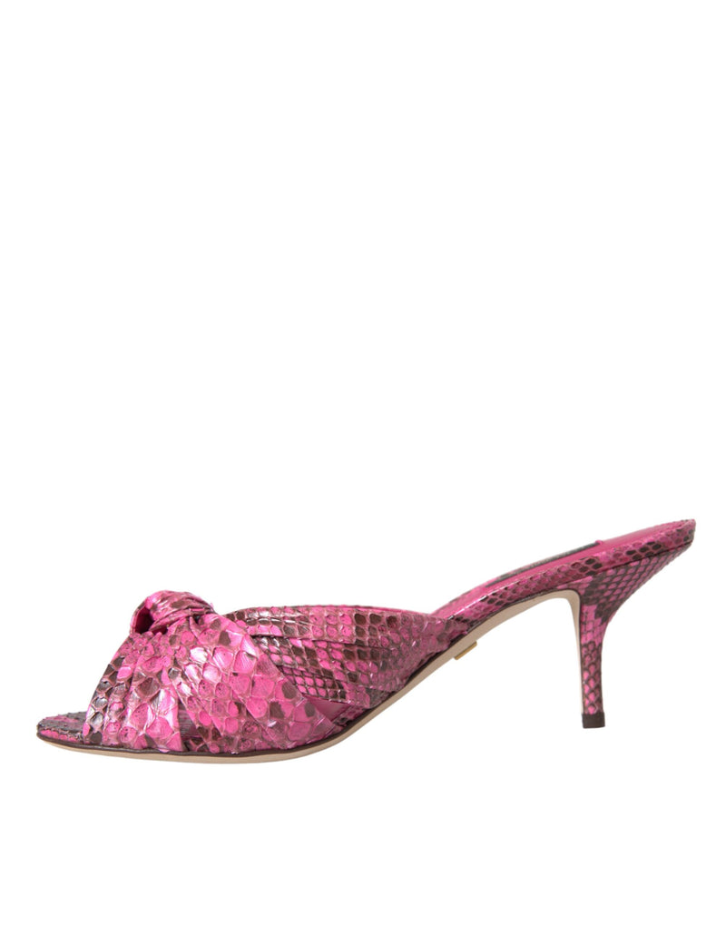 Pink Exotic Leather Kitten Heels Slides Shoes Dolce & Gabbana