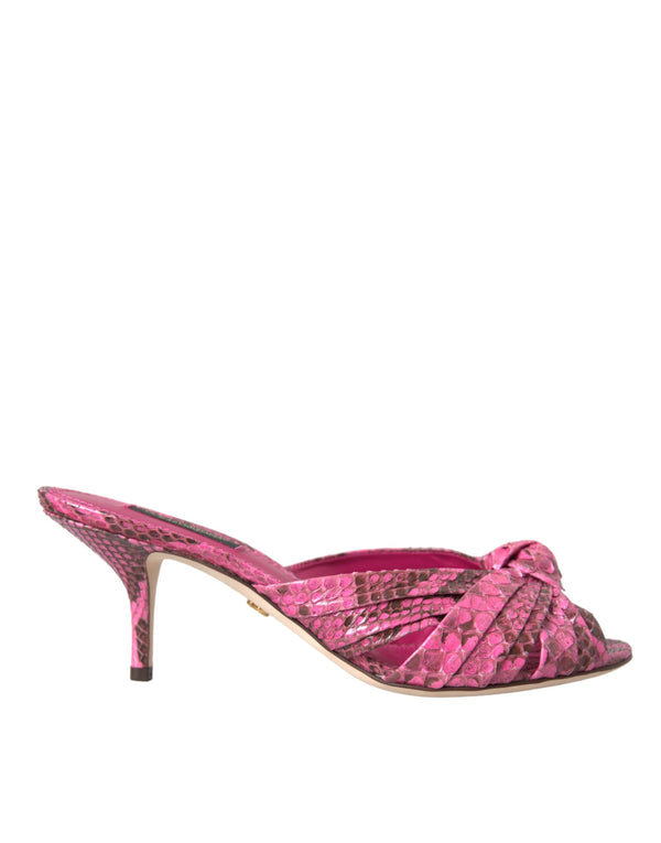 Pink Exotic Leather Kitten Heels Slides Shoes Dolce & Gabbana