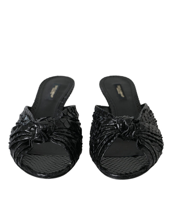 Black Exotic Leather Heels Slides Shoes Dolce & Gabbana