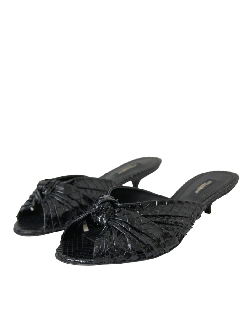 Black Exotic Leather Heels Slides Shoes Dolce & Gabbana