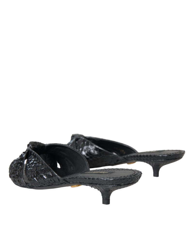 Black Exotic Leather Heels Slides Shoes Dolce & Gabbana