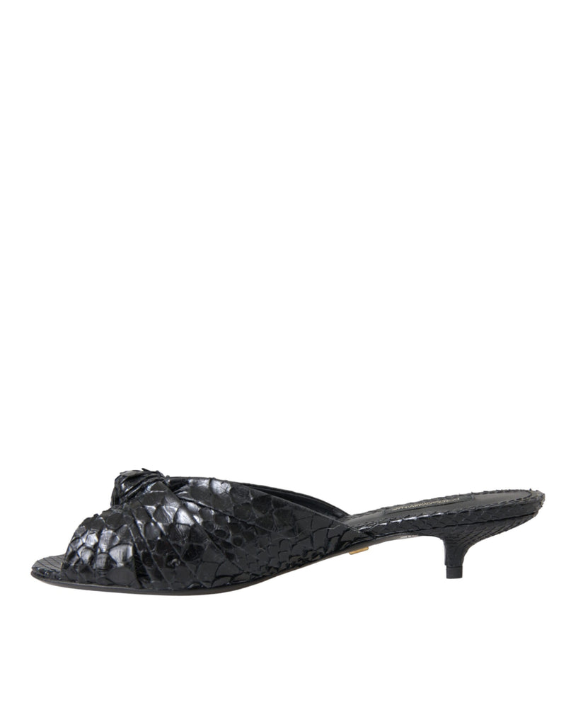 Black Exotic Leather Heels Slides Shoes Dolce & Gabbana