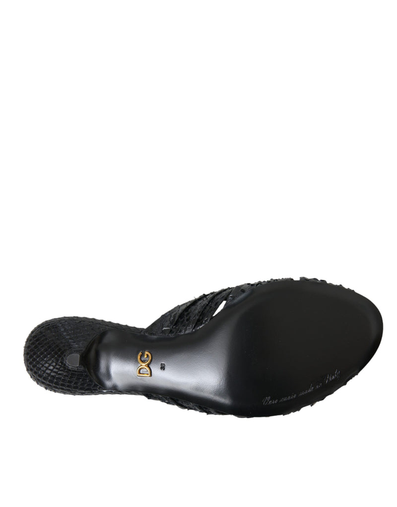 Black Exotic Leather Heels Slides Shoes Dolce & Gabbana