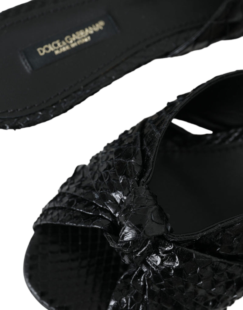 Black Exotic Leather Heels Slides Shoes Dolce & Gabbana