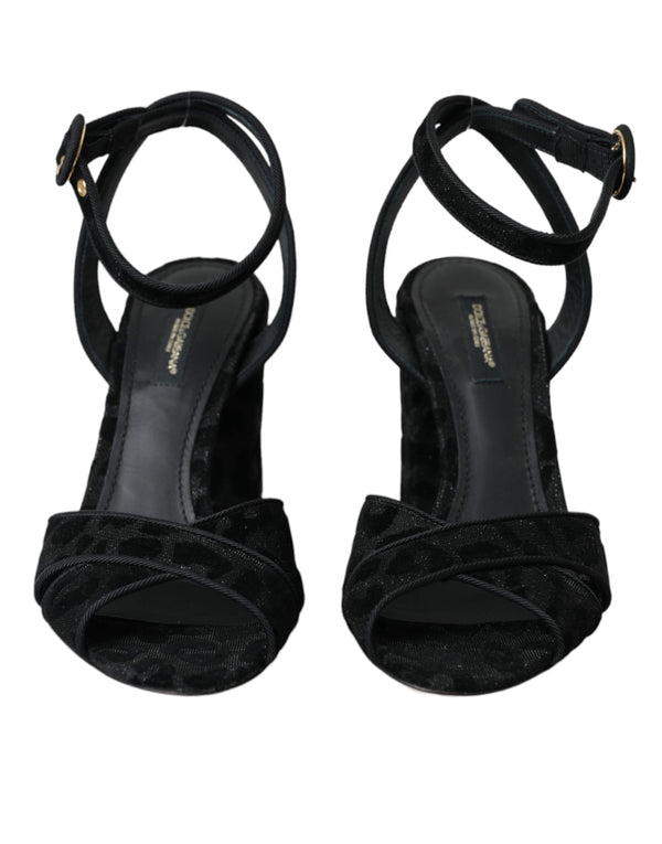 Black Leopard Suede Heels Sandals Shoes Dolce & Gabbana