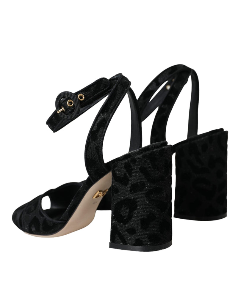 Black Leopard Suede Heels Sandals Shoes Dolce & Gabbana