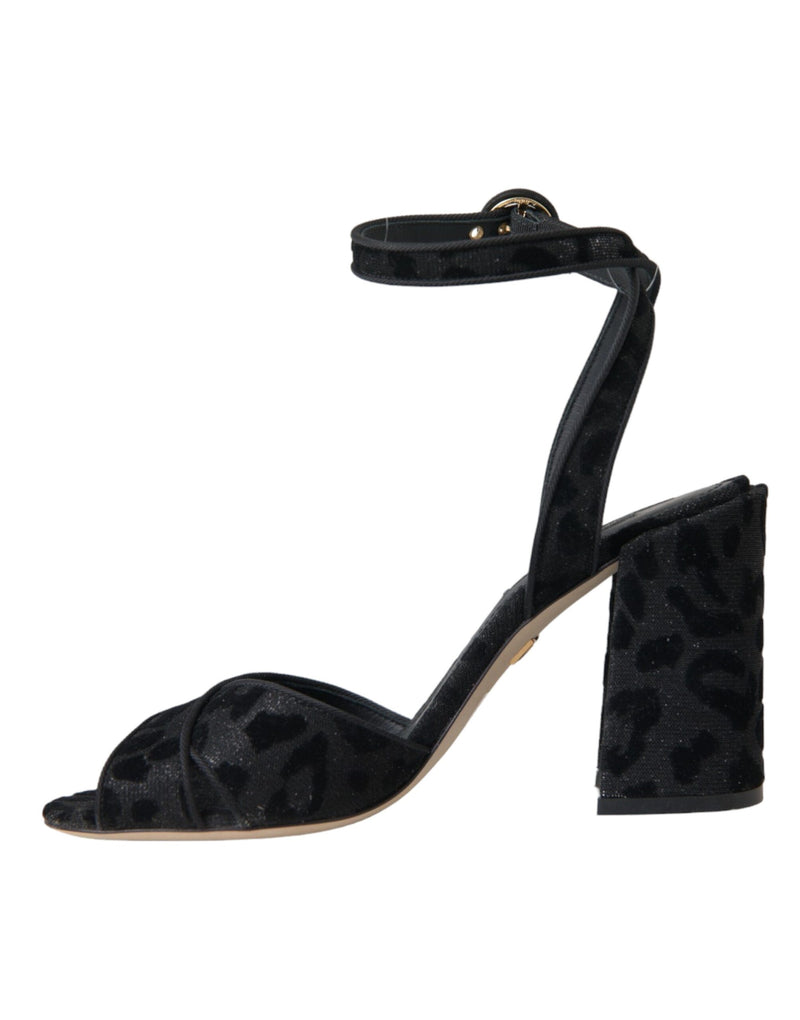 Black Leopard Suede Heels Sandals Shoes Dolce & Gabbana