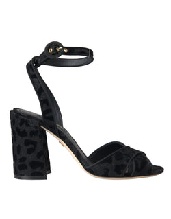 Black Leopard Suede Heels Sandals Shoes Dolce & Gabbana