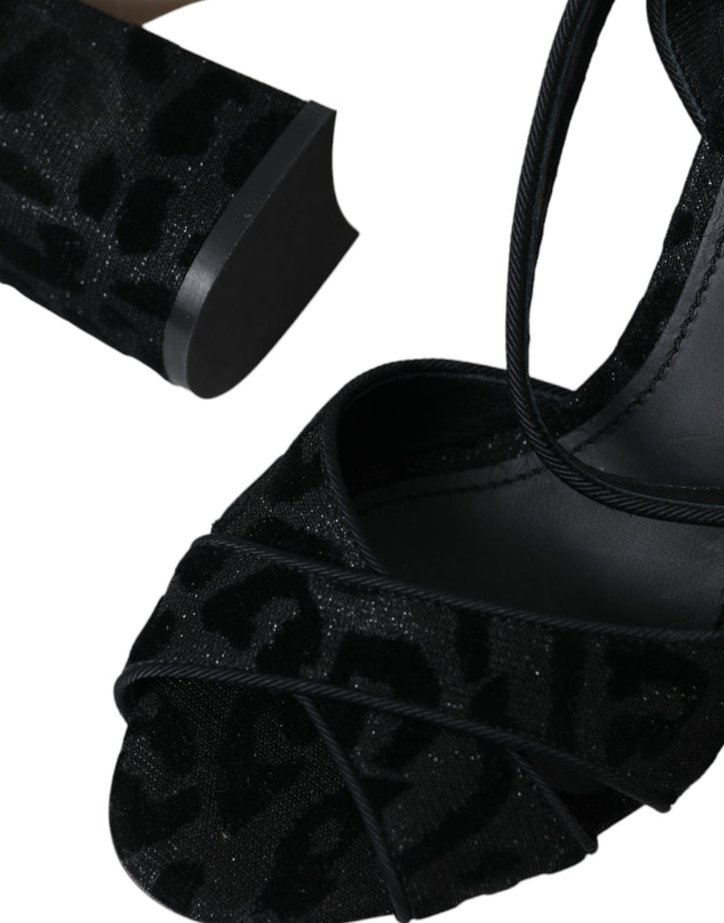 Black Leopard Suede Heels Sandals Shoes Dolce & Gabbana