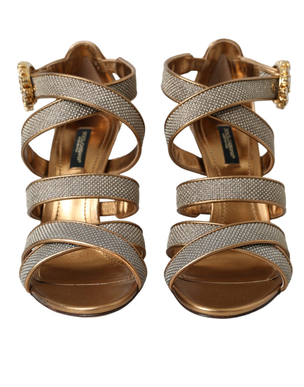 Bronze Crystal Strap Heels Sandals Shoes Dolce & Gabbana