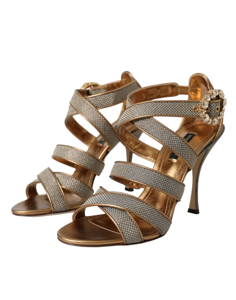 Bronze Crystal Strap Heels Sandals Shoes Dolce & Gabbana