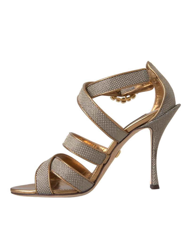 Bronze Crystal Strap Heels Sandals Shoes Dolce & Gabbana