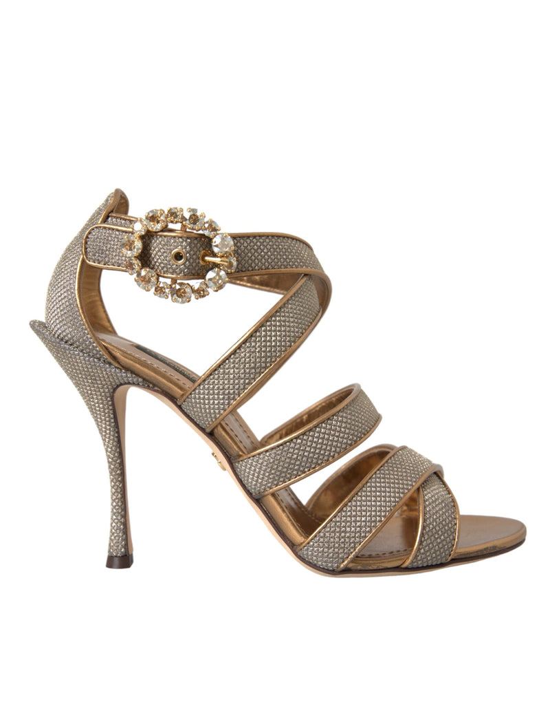 Bronze Crystal Strap Heels Sandals Shoes Dolce & Gabbana