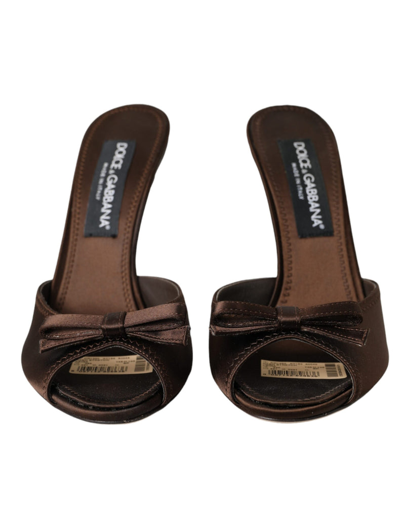 Brown Suede Leather Slides Heels Sandals Shoes Dolce & Gabbana