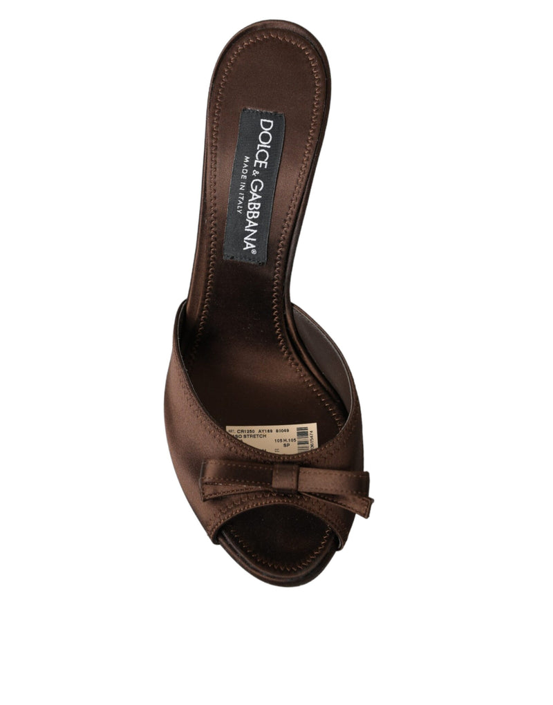 Brown Suede Leather Slides Heels Sandals Shoes Dolce & Gabbana