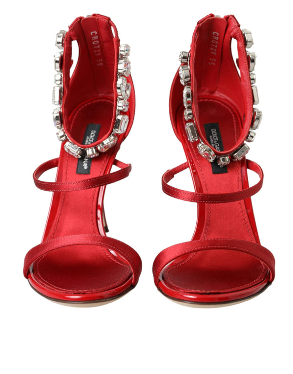 Red Keira Satin Crystals Sandals Heels Shoes Dolce & Gabbana