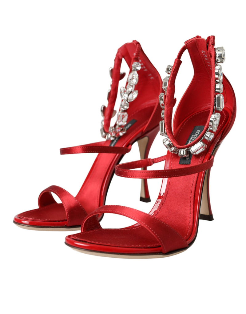 Red Keira Satin Crystals Sandals Heels Shoes Dolce & Gabbana