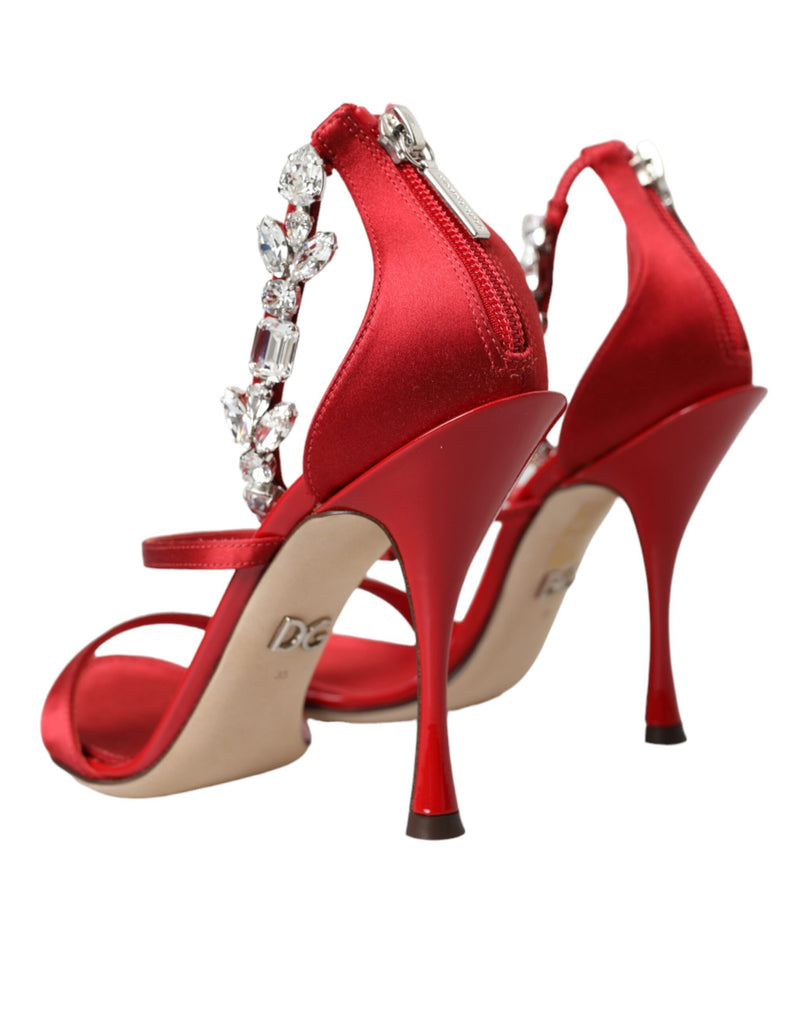 Red Keira Satin Crystals Sandals Heels Shoes Dolce & Gabbana