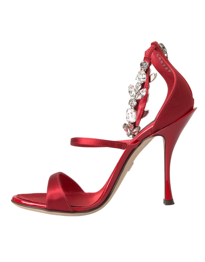 Red Keira Satin Crystals Sandals Heels Shoes Dolce & Gabbana