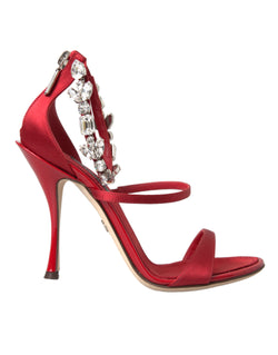 Red Keira Satin Crystals Sandals Heels Shoes Dolce & Gabbana