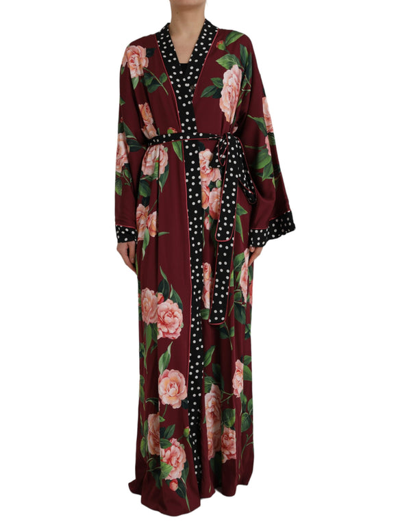 Bordeaux Floral Maxi Kaftan Crepe Robe Dress Dolce & Gabbana