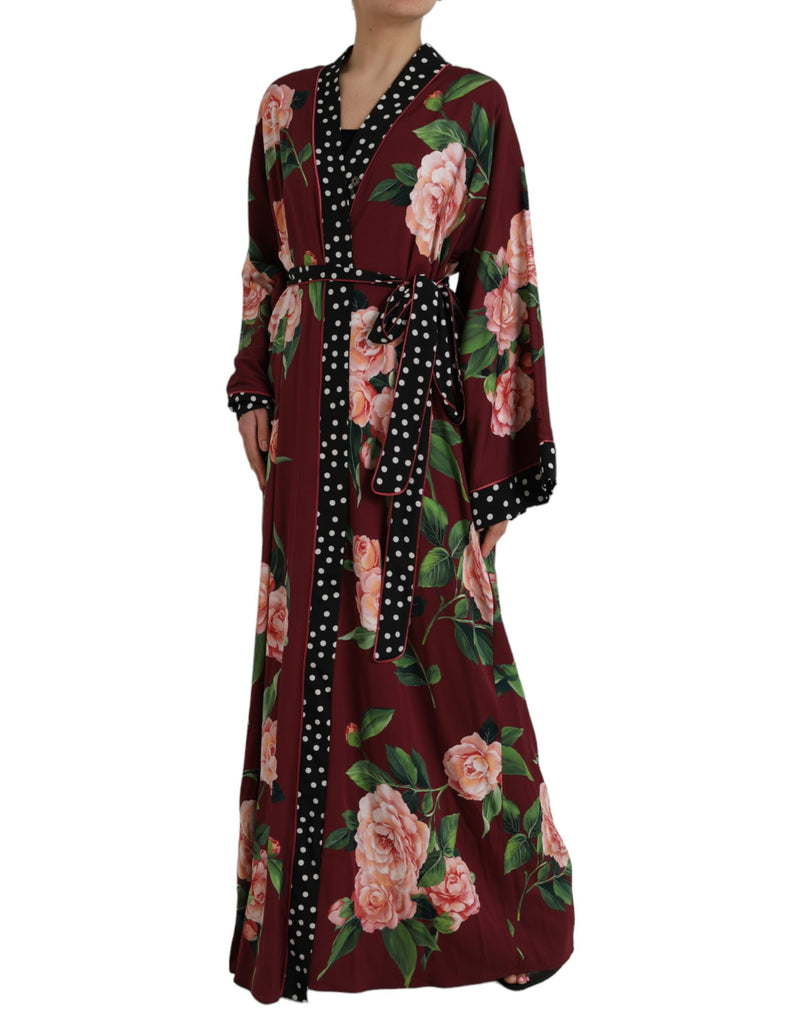 Bordeaux Floral Maxi Kaftan Crepe Robe Dress Dolce & Gabbana