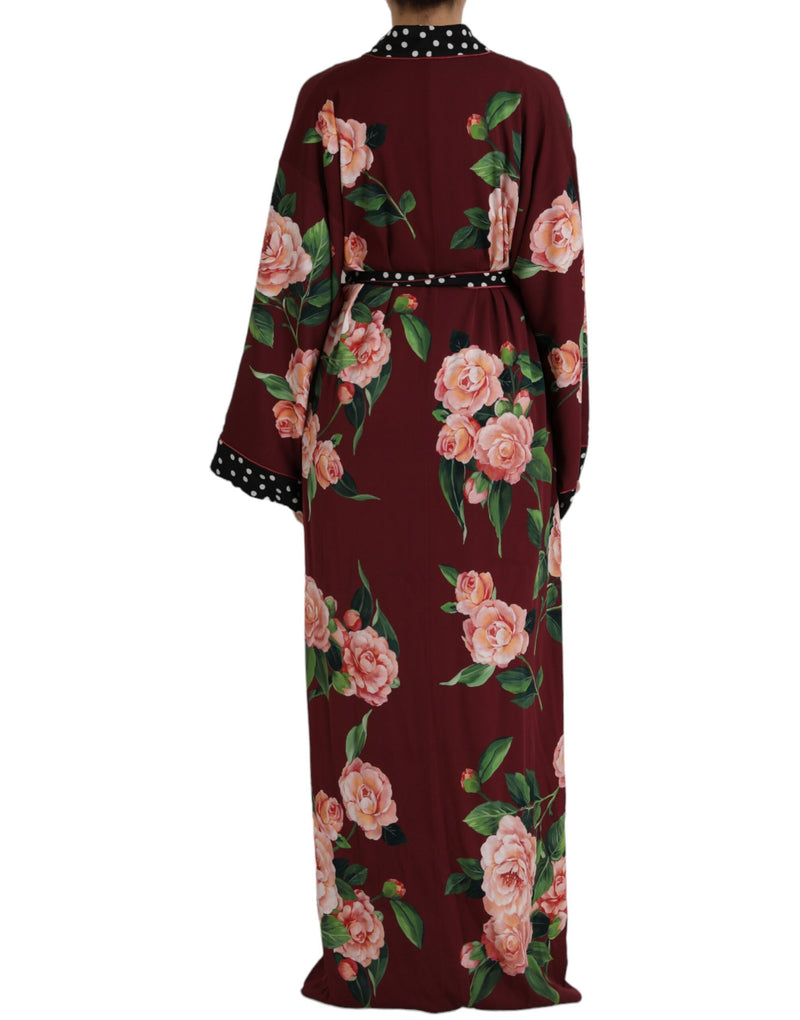 Bordeaux Floral Maxi Kaftan Crepe Robe Dress Dolce & Gabbana