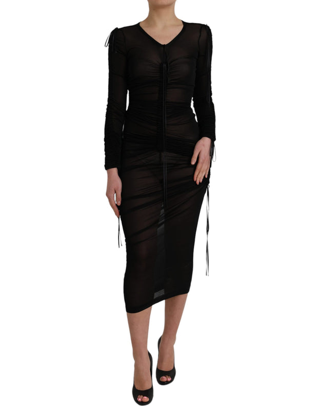 Black Sheer Bodycon Sheath Midi Dress Dolce & Gabbana