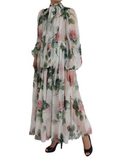 White Silk Floral Print Long Maxi Dress Dolce & Gabbana