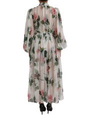 White Silk Floral Print Long Maxi Dress Dolce & Gabbana