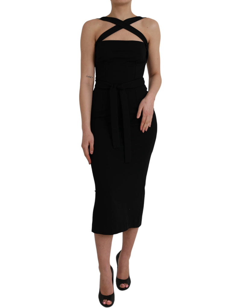 Black Sheath Halter Sleeveless Midi Dress Dolce & Gabbana