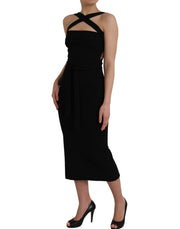 Black Sheath Halter Sleeveless Midi Dress Dolce & Gabbana