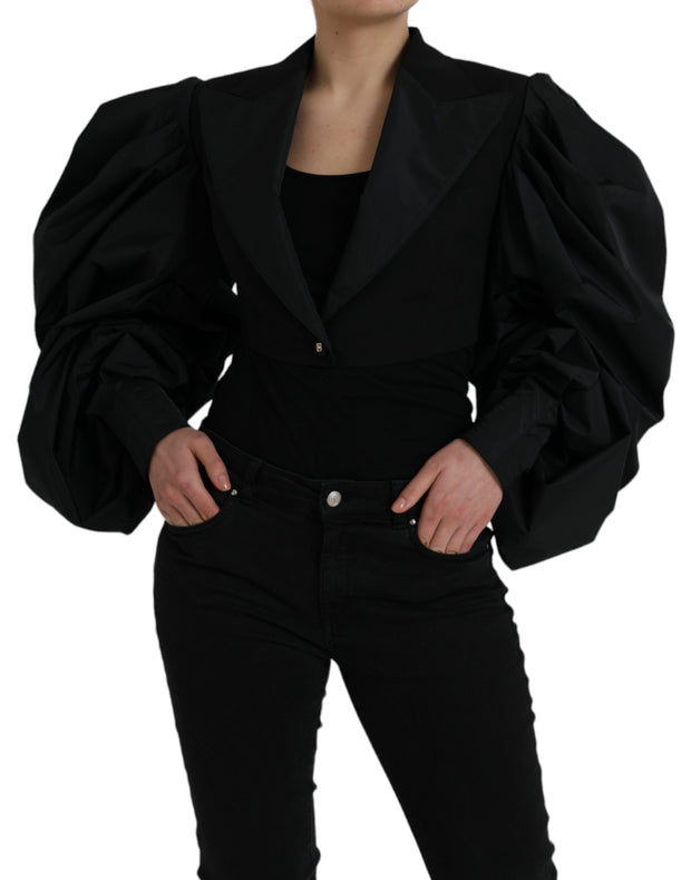 Black Polyester Puffed Sleeves Cropped Jacket Dolce & Gabbana