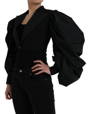 Black Polyester Puffed Sleeves Cropped Jacket Dolce & Gabbana