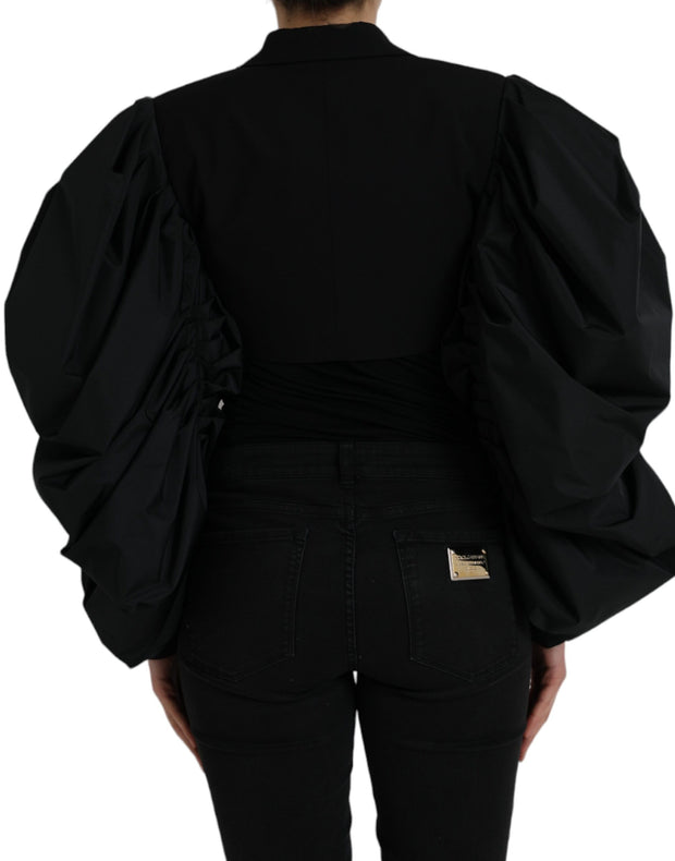 Black Polyester Puffed Sleeves Cropped Jacket Dolce & Gabbana