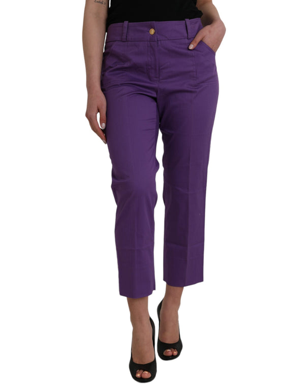 Purple Cotton MidWaist Straight Cropped Pants BENCIVENGA