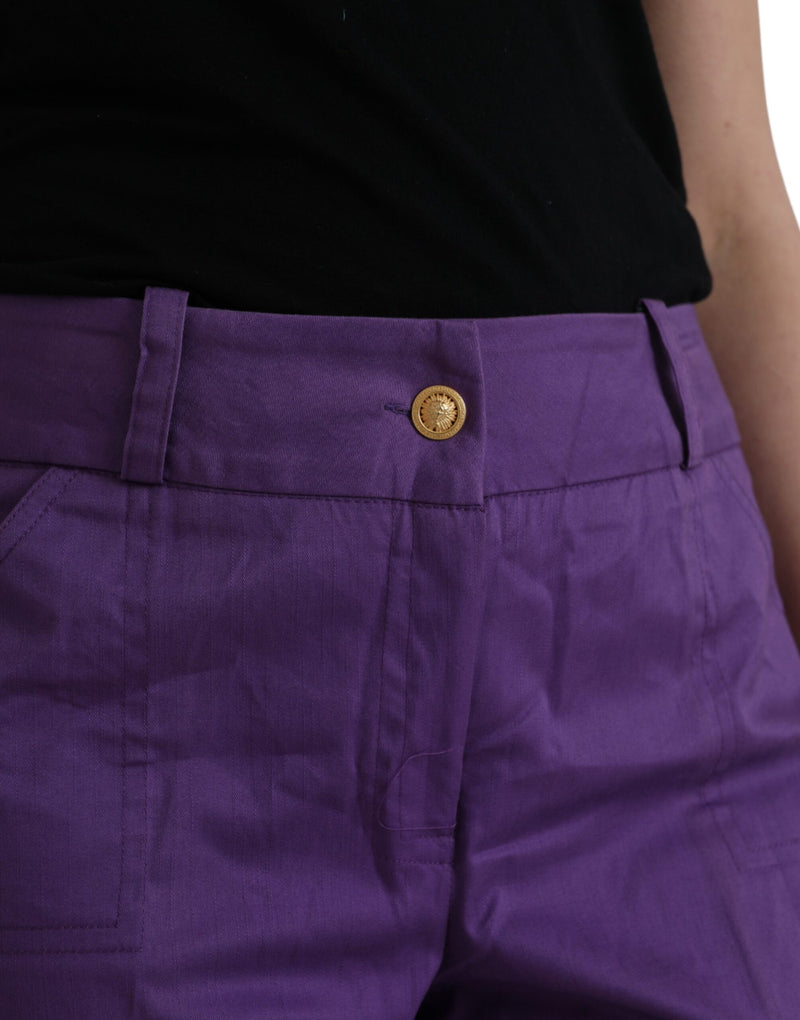 Purple Cotton MidWaist Straight Cropped Pants BENCIVENGA