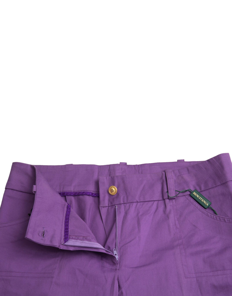 Purple Cotton MidWaist Straight Cropped Pants BENCIVENGA