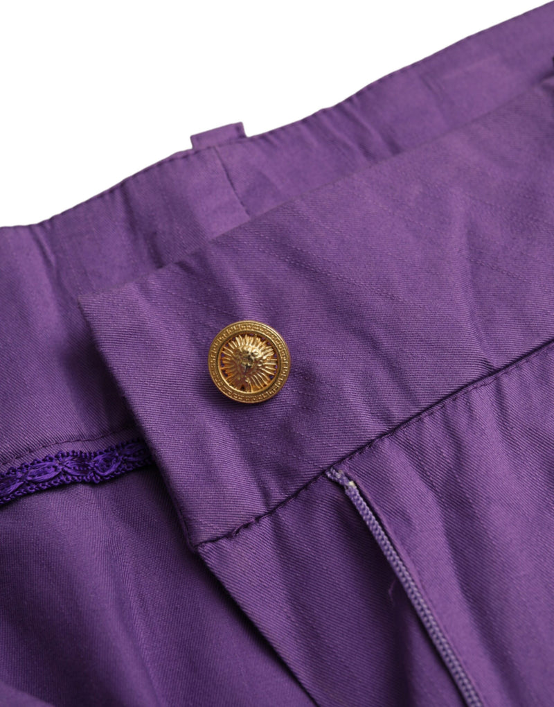 Purple Cotton MidWaist Straight Cropped Pants BENCIVENGA