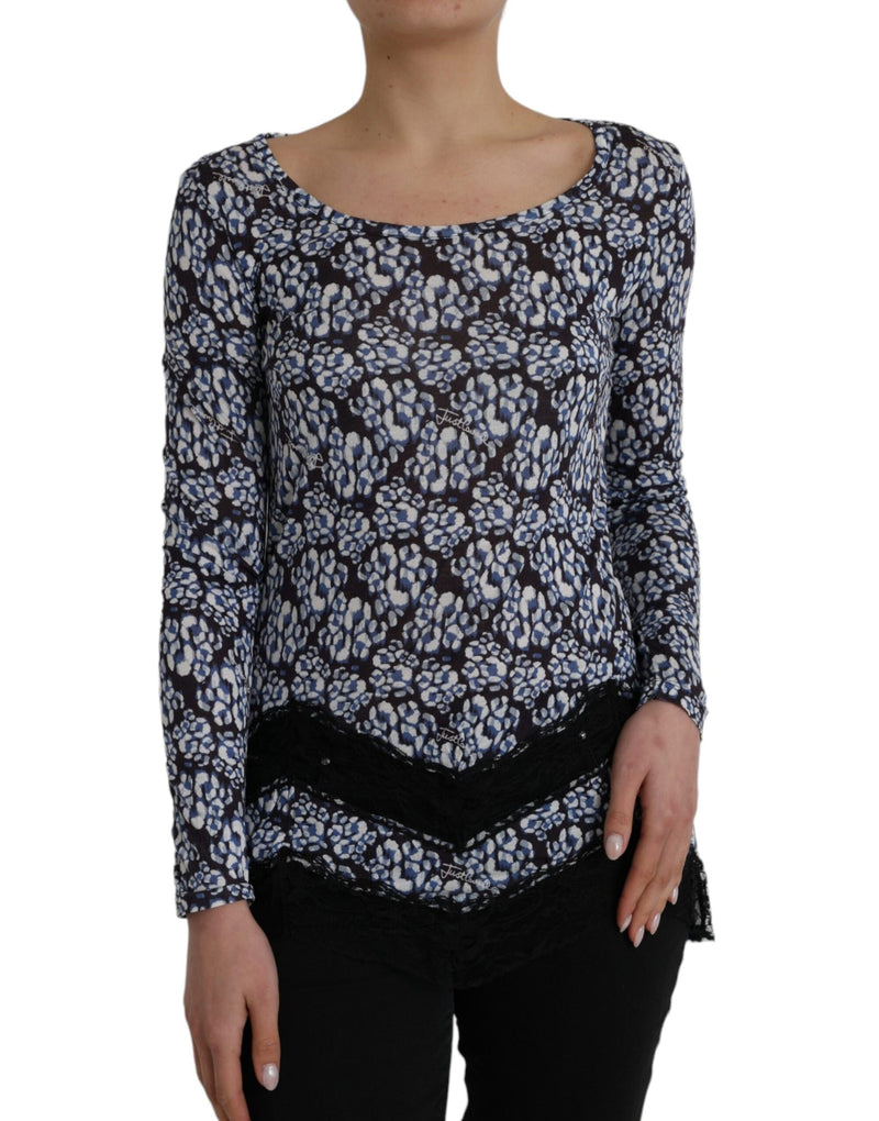 Blue Floral Lace Long Sleeves Top Underwear Blouse Just Cavalli