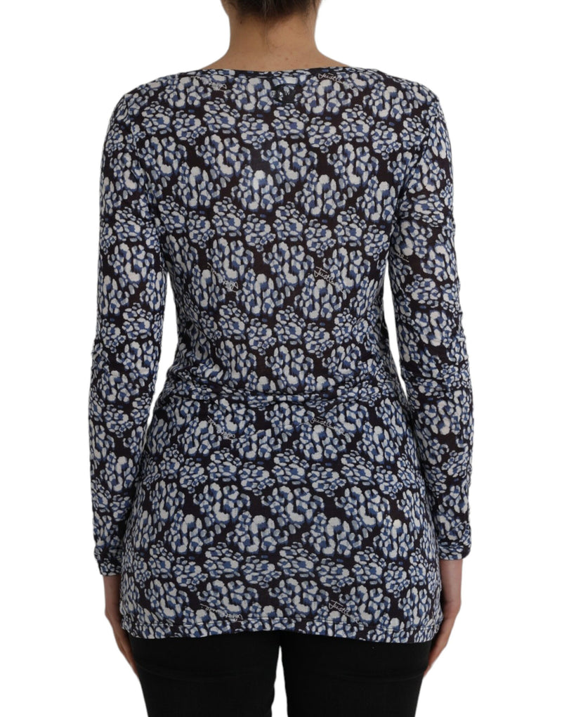 Blue Floral Lace Long Sleeves Top Underwear Blouse Just Cavalli