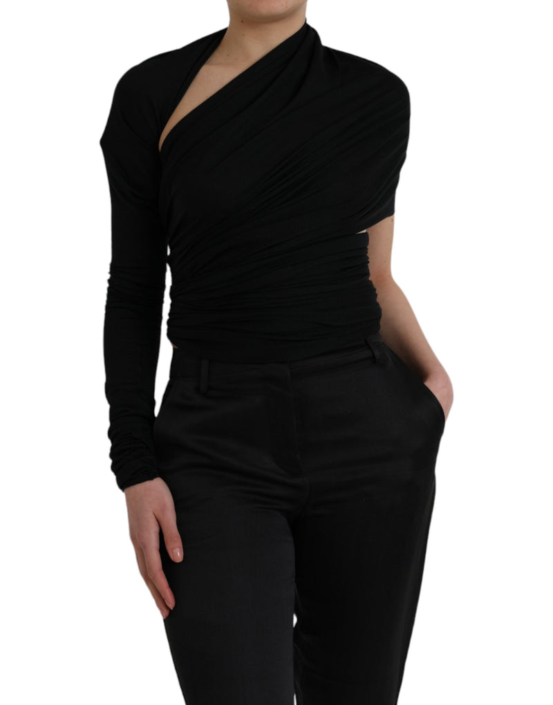 Black Wool Cutout Asymmetric Long Sleeve Top Dolce & Gabbana