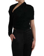 Black Wool Cutout Asymmetric Long Sleeve Top Dolce & Gabbana